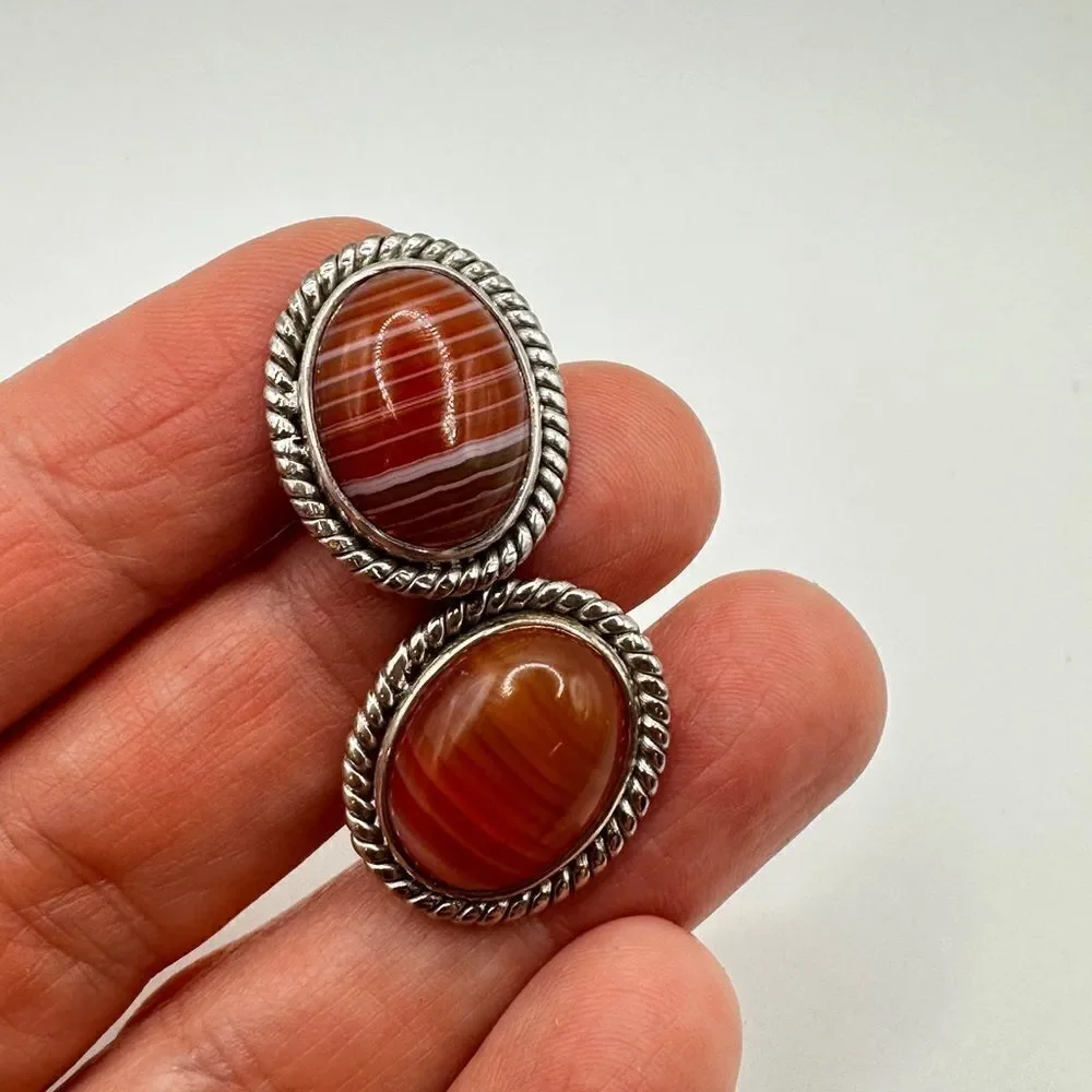 Genuine agate cuff links in solid Sterling silver, handmade in Pakistan